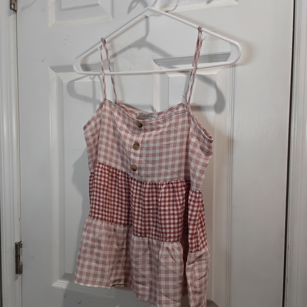 Plaid Womens Top with Button Accents